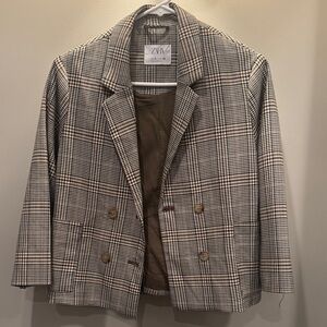 Zara Checkered Double-Breasted Blazer